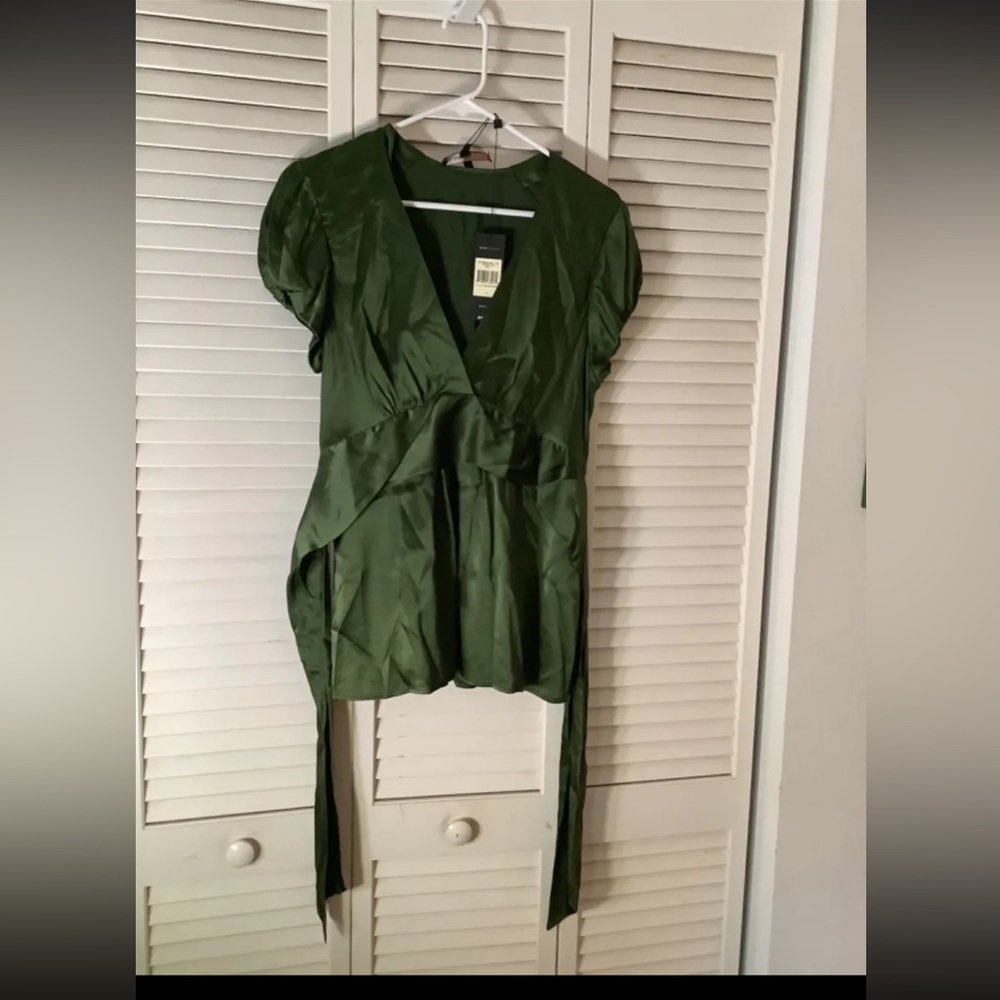 BCBGMaxazria Dark Green Silk Blouse